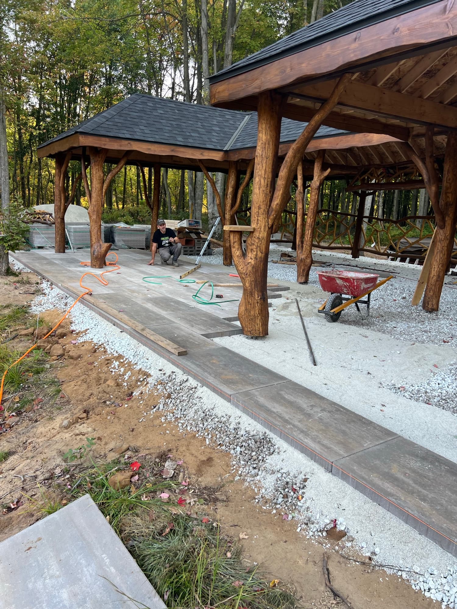 Log pavilion paver patio build