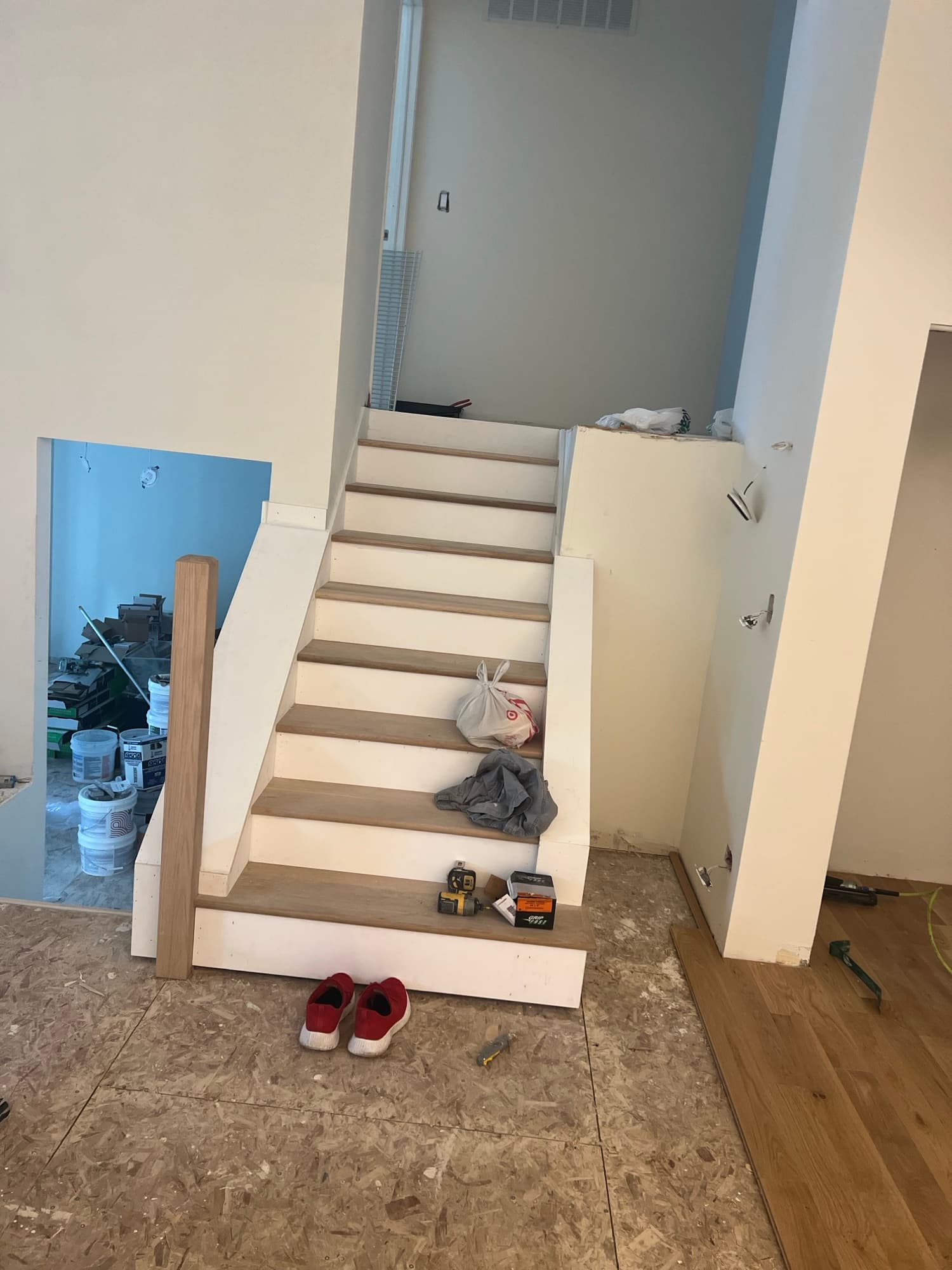 Oak tread white riser staircase